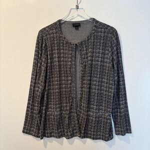 J. Jill Wearever Cardigan Jacket XL Petite Black White Tweed Knit Hook Eye